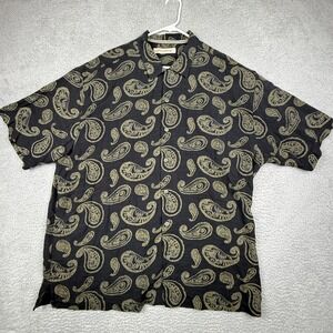 Tommy Bahama Mens XL TGT Black‎ Gold Paisley Silk Short Sleeve Button Up Shirt